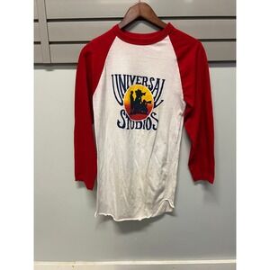 Vintage 80s Universal Studios Raglan Baseball T-Shirt Red White 3/4 Sleeve Thin
